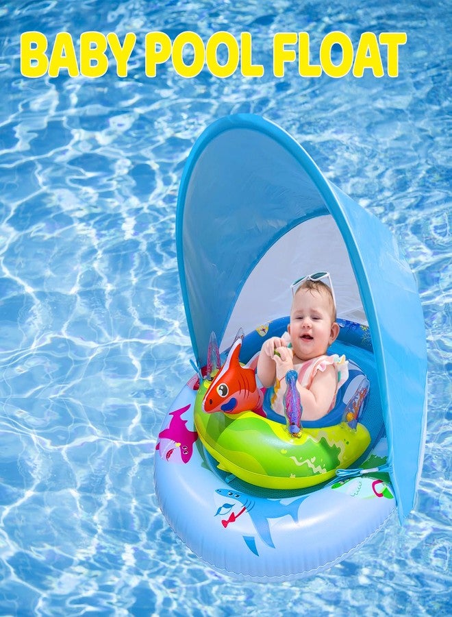 RAYBITU Inflatable Baby Pool Float with UPF50+ Sun Protection Canopy, Adjustable Safety Seat & Interactive Toy Play Console - Includes Ocean Animal Toys for Infants & Toddlers 3-36 Months (Blue+Green) - Image 2