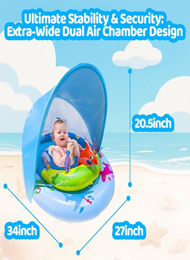 RAYBITU Inflatable Baby Pool Float with UPF50+ Sun Protection Canopy, Adjustable Safety Seat & Interactive Toy Play Console - Includes Ocean Animal Toys for Infants & Toddlers 3-36 Months (Blue+Green) - Image 4