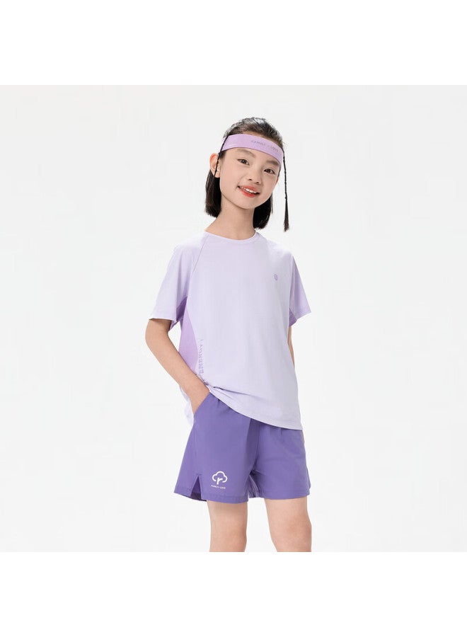 Ebaer Kids' Sports T-Shirt Short Sleeve Boys Girls Round Neck Sweat-Wicking Sun Protection Top Summer Clothing Lilac Purple 140 - Image 1