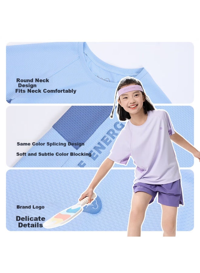 Ebaer Kids' Sports T-Shirt Short Sleeve Boys Girls Round Neck Sweat-Wicking Sun Protection Top Summer Clothing Lilac Purple 140 - Image 3
