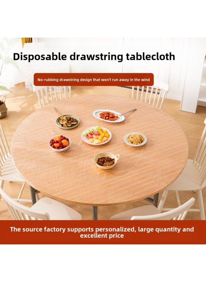 Disposable Drawstring Tablecloth PE Thickened Transparent Elastic Mouth Disposable Tablecloth Restaurant Stall Special Table Cover Wholesale-Color:Transparent Red Drawstring Tablecloth (10)-Specifications:Diameter 1.5m Round Table | Length + Width 2.1m Square Table  - Image 2