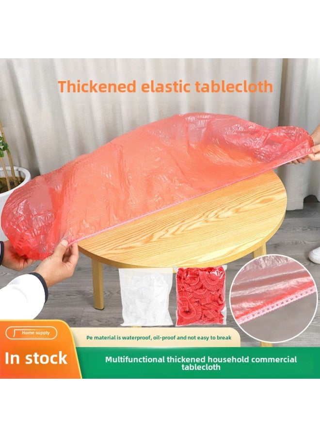 Disposable Drawstring Tablecloth PE Thickened Transparent Elastic Mouth Disposable Tablecloth Restaurant Stall Special Table Cover Wholesale-Color:Transparent Red Drawstring Tablecloth (10)-Specifications:Diameter 1.5m Round Table | Length + Width 2.1m Square Table  - Image 3