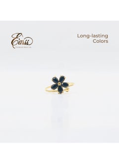 Black Crystal Flower Ring | Stainless Steel | 18K Gold Plated - pzsku/ZF438809E7EDEA7D14A6EZ/45/_/1734156582/3cdde203-1940-46c6-9f3a-ec7041253f28