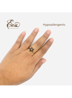 Black Crystal Flower Ring | Stainless Steel | 18K Gold Plated - pzsku/ZF438809E7EDEA7D14A6EZ/45/_/1734156582/6311881f-af9b-49b1-922e-965fc3788854