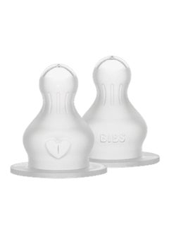 BIBS Pack Of 2 Baby Bottle Nipple Round Silicone, Medium Flow, 2 Months +  - Image 1