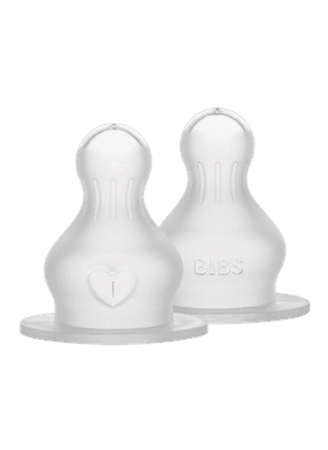 BIBS Pack Of 2 Baby Bottle Nipple Round Silicone, Medium Flow, 2 Months +  - Image 1