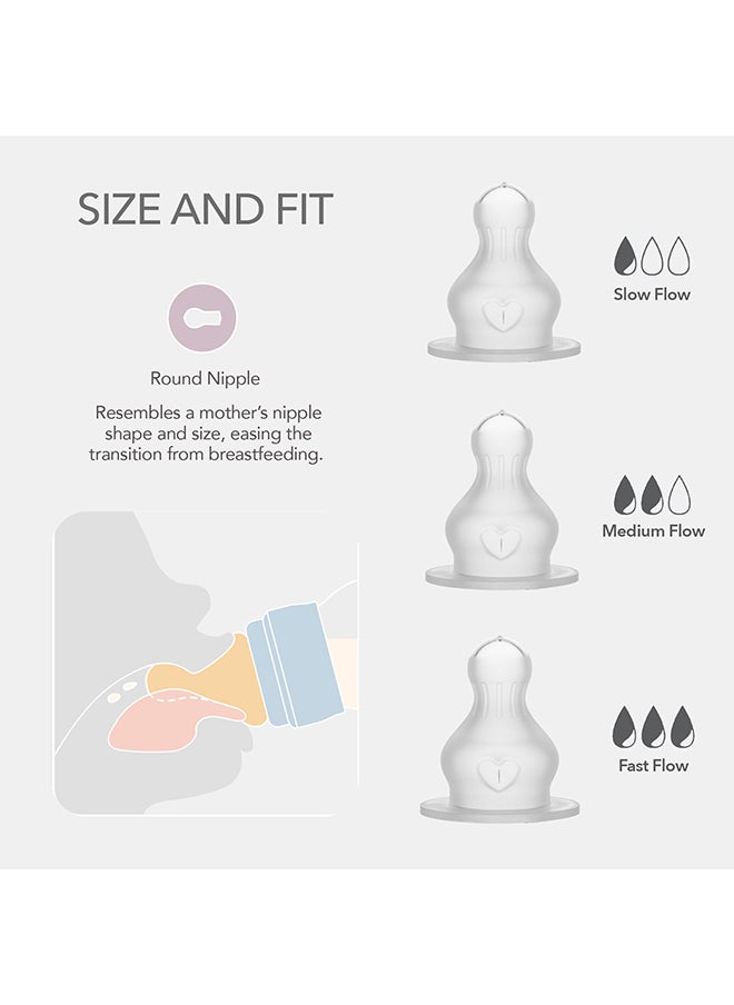 BIBS Pack Of 2 Baby Bottle Nipple Round Silicone, Medium Flow, 2 Months +  - Image 3