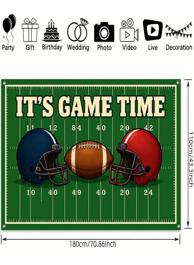 BlissYard Football Banner Its Game Time Football Field Backdrop 71x43 Inch Stadium Helmet Game Day Photography Banner for Super Bowl Style Party Photo Booth Wall Decor - Image 3