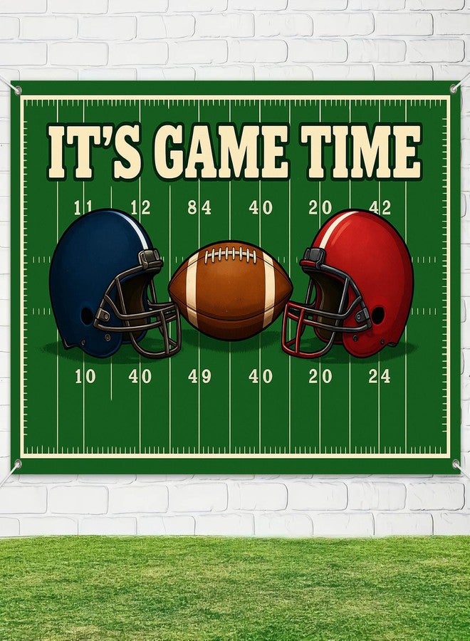 BlissYard Football Banner Its Game Time Football Field Backdrop 71x43 Inch Stadium Helmet Game Day Photography Banner for Super Bowl Style Party Photo Booth Wall Decor - Image 4