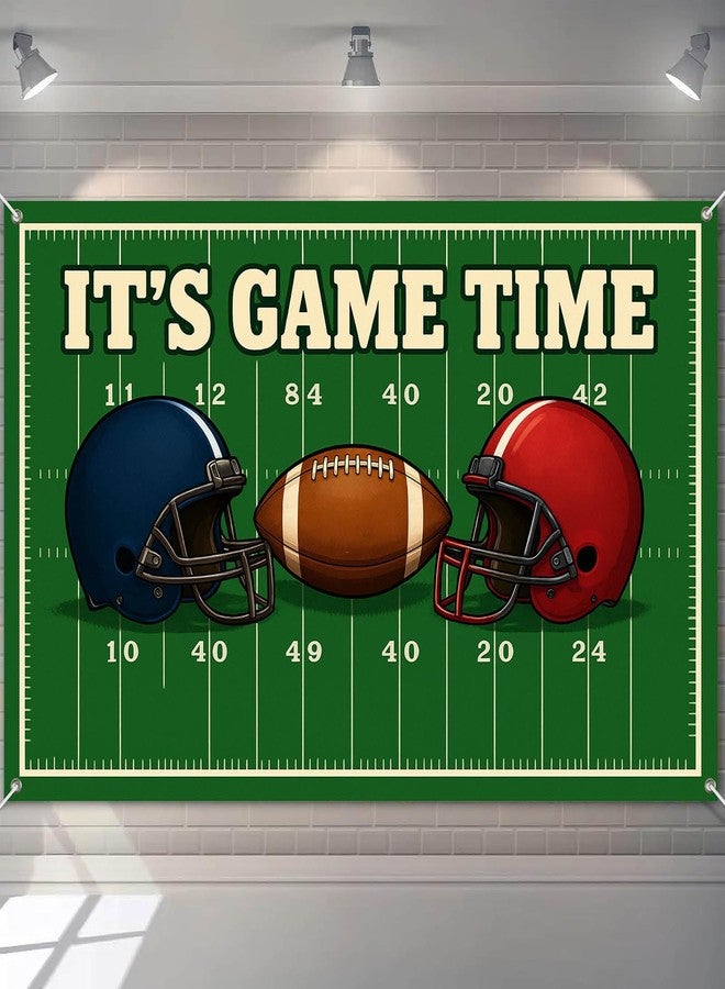 BlissYard Football Banner Its Game Time Football Field Backdrop 71x43 Inch Stadium Helmet Game Day Photography Banner for Super Bowl Style Party Photo Booth Wall Decor - Image 1
