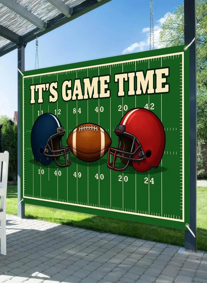 BlissYard Football Banner Its Game Time Football Field Backdrop 71x43 Inch Stadium Helmet Game Day Photography Banner for Super Bowl Style Party Photo Booth Wall Decor - Image 2