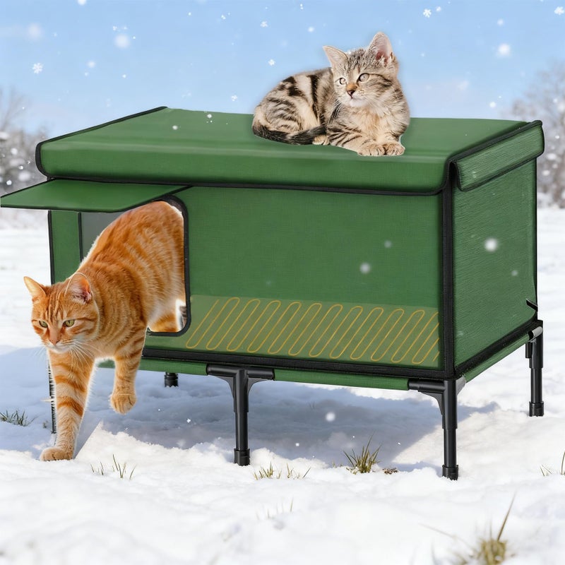 KMHGD Large Outdoor Heated Cat,Weatherproof Large Outdoor Cat Shelter,Cat House for Outside,Heated Cat Houses for Outdoor Cats,Cat House for Outside,with Pet Heating Pad,16 * 26 * 17 Inch - Image 1