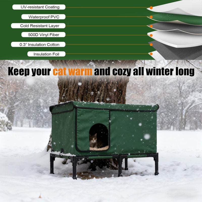 KMHGD Large Outdoor Heated Cat,Weatherproof Large Outdoor Cat Shelter,Cat House for Outside,Heated Cat Houses for Outdoor Cats,Cat House for Outside,with Pet Heating Pad,16 * 26 * 17 Inch - Image 2