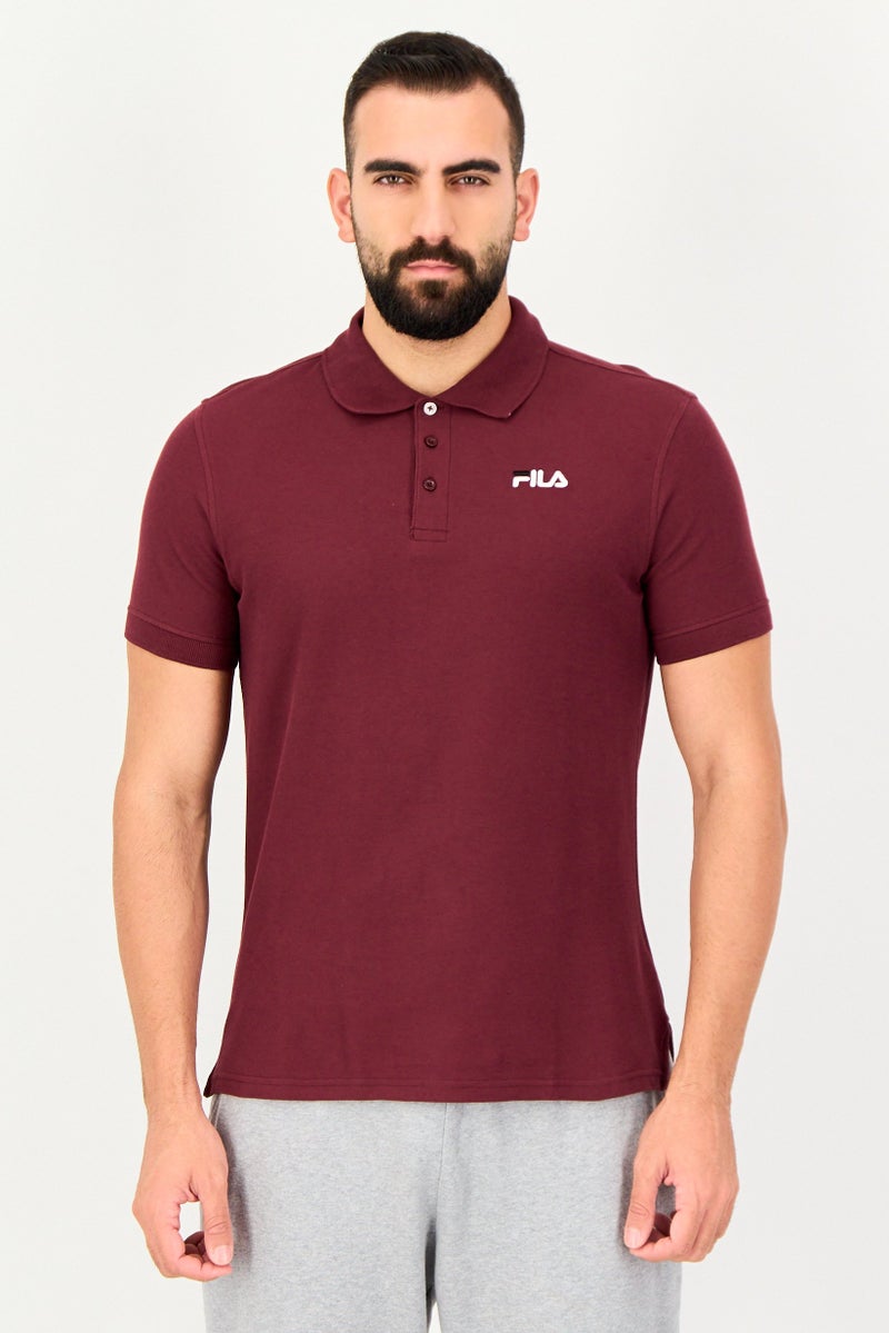 FILA Men Sportswear Fit Short Sleeve Outdoor Polo Shirt, Maroon - Image 1