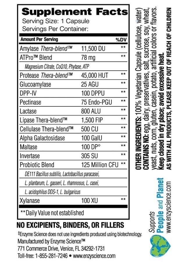 Enzyme Science ™ Complete Digestion™, 90 Capsules –  Full Support for Digestive Health – for Occasional Gas, Bloating, and Indigestion – Probiotic for Men and Women – Digestive Enzyme Supplement  - Image 2
