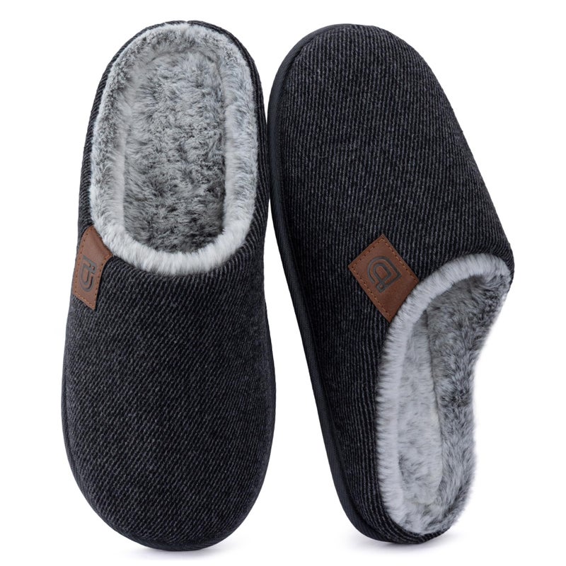 ULTRAIDEAS Casual Slippers for Men, Slip On Men's Slippers with Memory Foam & Rubber Sole Indoor (Knit Dark Grey, Size 9-10) - Image 1