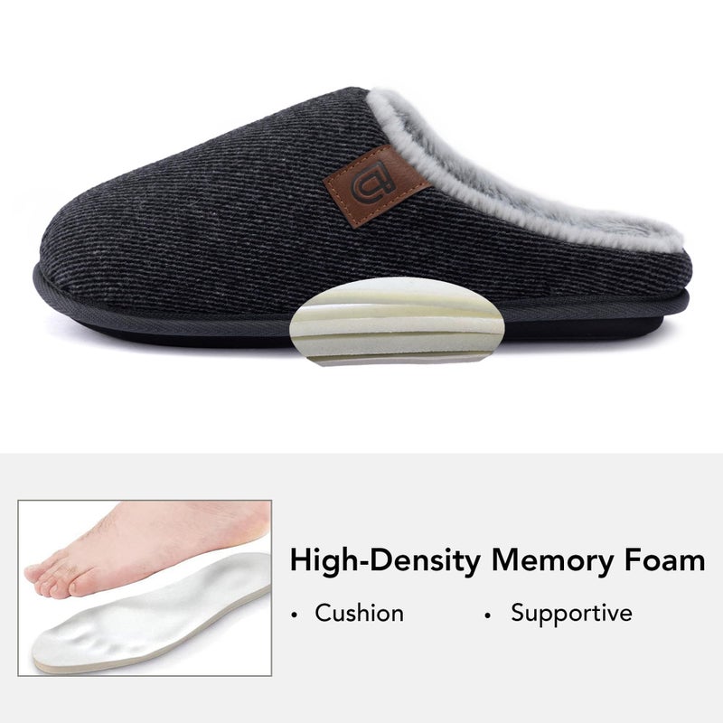 ULTRAIDEAS Casual Slippers for Men, Slip On Men's Slippers with Memory Foam & Rubber Sole Indoor (Knit Dark Grey, Size 9-10) - Image 3