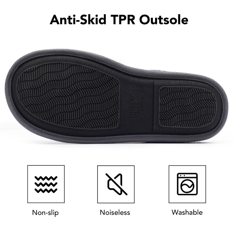 ULTRAIDEAS Casual Slippers for Men, Slip On Men's Slippers with Memory Foam & Rubber Sole Indoor (Knit Dark Grey, Size 9-10) - Image 5