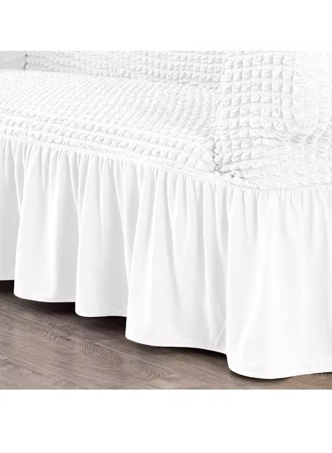 Bukela Sofa Cover Stretch Armchair Slipcover Easy Fitted Sofa Couch Cover with Skirt, Durable Washable Universal High Elastic Furniture Protector for Kids, Pets Stretchable Anti-Wrinkle Slip Flexible Resistant Jacquard For Living Room Sofa Cover  110 x 160 cm (Middle White) - Image 5