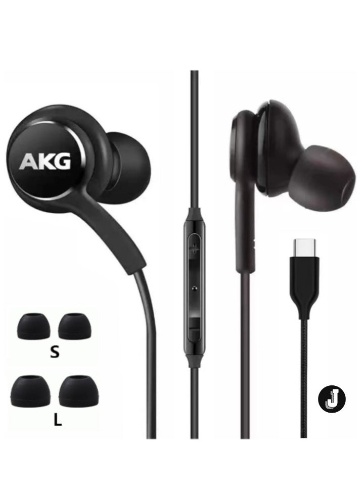 JAJEEK "2024 AKG In-Ear Stereo Headphones for Samsung Galaxy S24/S23/S22/S21/Note 10/10+ – Type-C Connector with Microphone & Volume Control (Black)" - Image 1