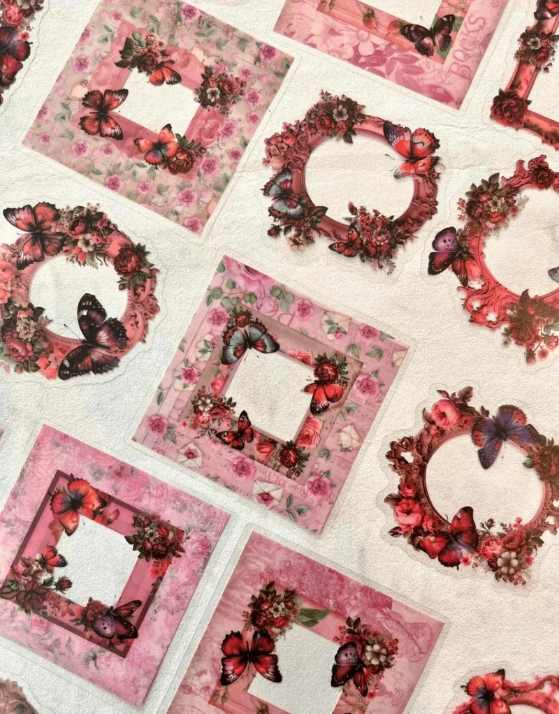 كاغيت جيمي دوكان Mirror Butterfly Love Series Colorful Flower and Butterfly Patterned Frame 30 Pieces Transparent Pet Sticker