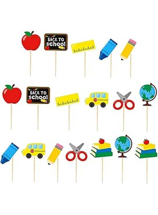 Colorful Paper School Cupcake Toppers 18pcs Birthday Party Cake Decorations - Image 1