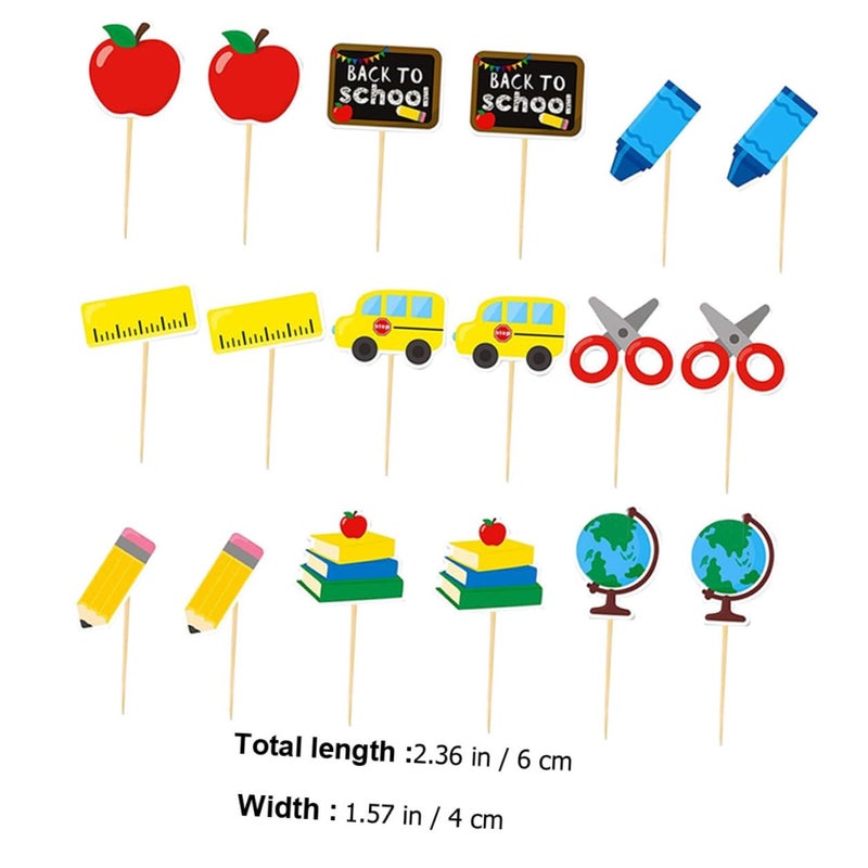 Colorful Paper School Cupcake Toppers 18pcs Birthday Party Cake Decorations - Image 3