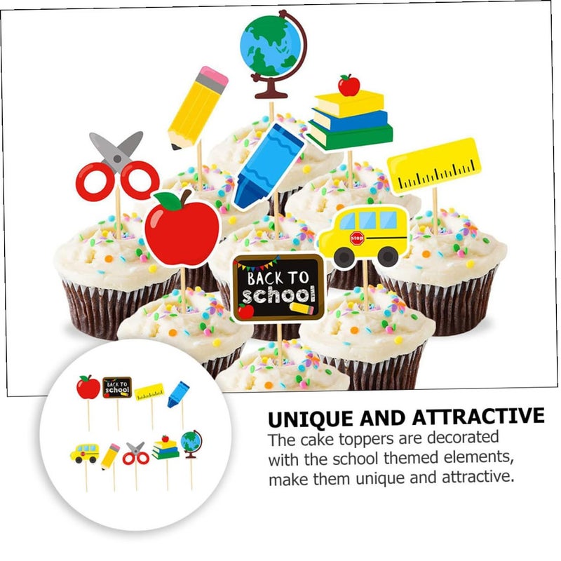 Colorful Paper School Cupcake Toppers 18pcs Birthday Party Cake Decorations - Image 4