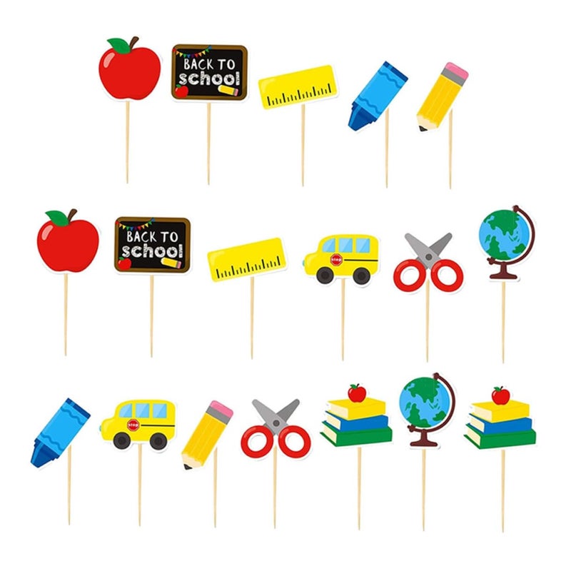 Colorful Paper School Cupcake Toppers 18pcs Birthday Party Cake Decorations - Image 2