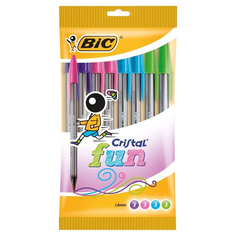 Bic Cristal Fun Ballpoint Pens with 5 Assorted Ink Colours, Wide Point (1.6 mm), Pack of 10 - Image 1