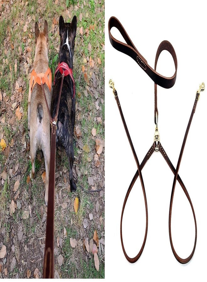 Hachiko:-Heavy Duty Double Leather Dog Leads Pet Leash for 2 Dogs(Brown) - Image 1