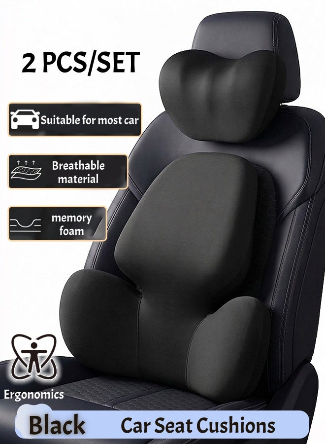 Lumbar And Neck Pillow Set,Lumbar Support Pillow For Office Chair,Ergonomic Lumbar Support Cushion,Back Support Pillow For Car, Chair Cushions,High-Density Memory Foam Back Pillow For Office/Car/Home,Removable Washable(Black) - Image 1