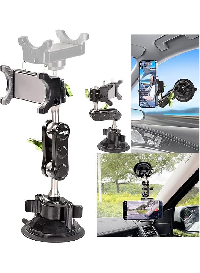 Green Tiger 360° Rotating Universal Car Phone Mount - Ball Head Arm Suction Cup Holder for Car