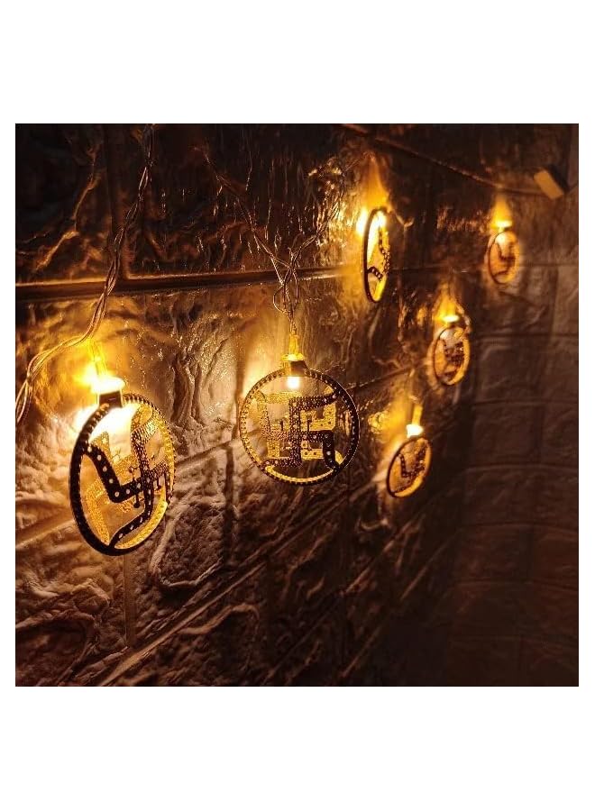 The Bros 10 LED Swastik Golden Metal Curtain String Light 2 M Swastika Fairy Lights for Diwali Decoration, Home Decoration Light Temple Décor Wall Hanging Golden Light Battery Power (Warm White)  - Image 4