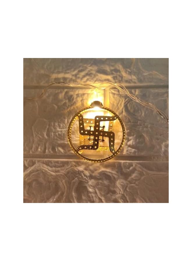 The Bros 10 LED Swastik Golden Metal Curtain String Light 2 M Swastika Fairy Lights for Diwali Decoration, Home Decoration Light Temple Décor Wall Hanging Golden Light Battery Power (Warm White)  - Image 2