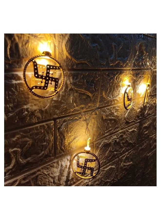 The Bros 10 LED Swastik Golden Metal Curtain String Light 2 M Swastika Fairy Lights for Diwali Decoration, Home Decoration Light Temple Décor Wall Hanging Golden Light Battery Power (Warm White)  - Image 5