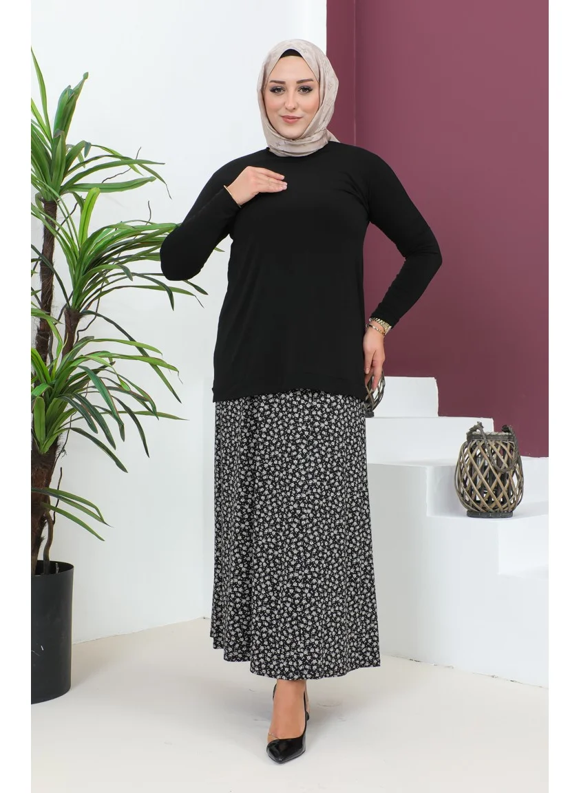 سيفا ميرفي Plus Size Pieced Viscose Skirt 4360K-01 Black