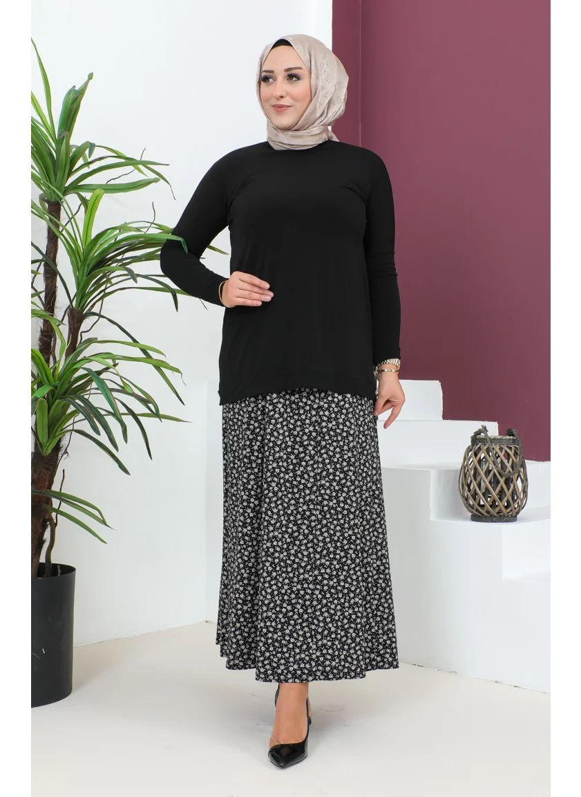 سيفا ميرفي Plus Size Pieced Viscose Skirt 4360K-01 Black