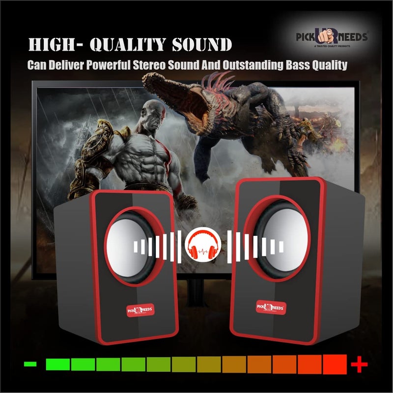 Pick Ur Needs Computer Speaker Multimedia Sound Bass Subwoofer Speaker System for PC Laptop (Silver) (Red) - Image 3