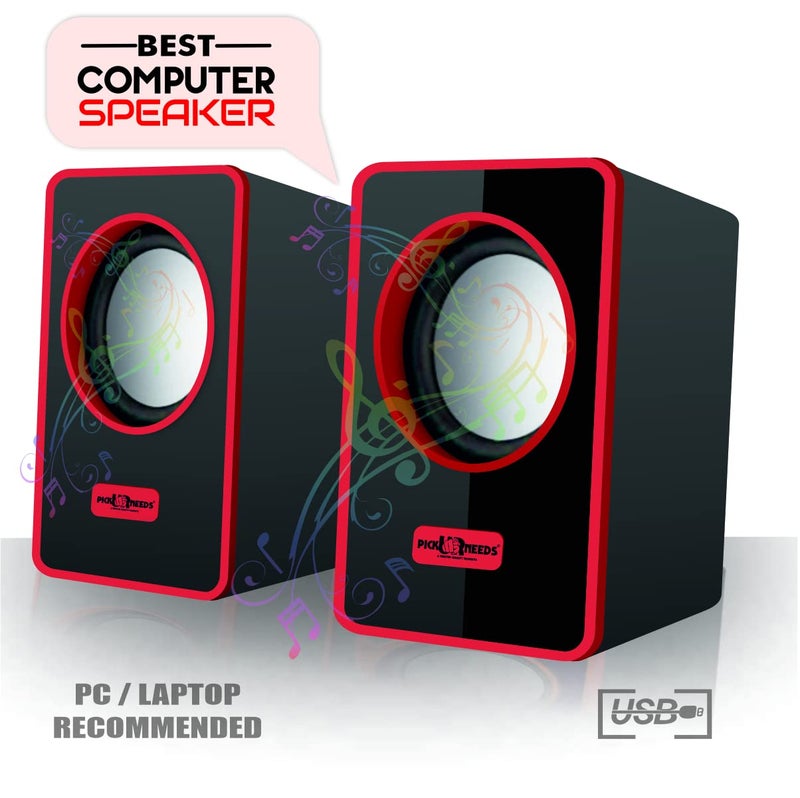 Pick Ur Needs Computer Speaker Multimedia Sound Bass Subwoofer Speaker System for PC Laptop (Silver) (Red) - Image 2