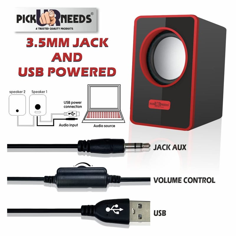 Pick Ur Needs Computer Speaker Multimedia Sound Bass Subwoofer Speaker System for PC Laptop (Silver) (Red) - Image 5
