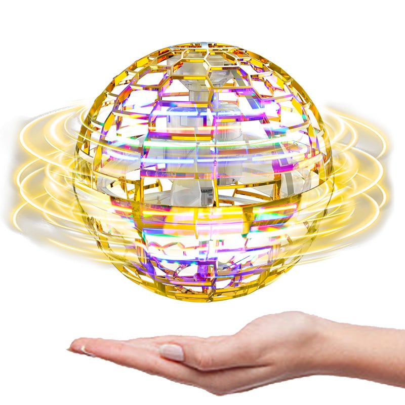 ATHLERIA Gold Magic Flying Orb Ball with LightsCool Stuff Gadgets Birthday Gifts Toys for Boy Girl TeensHelicopter Mini Drone for KidsHover Boomerang BallFlying Spinner - Image 2
