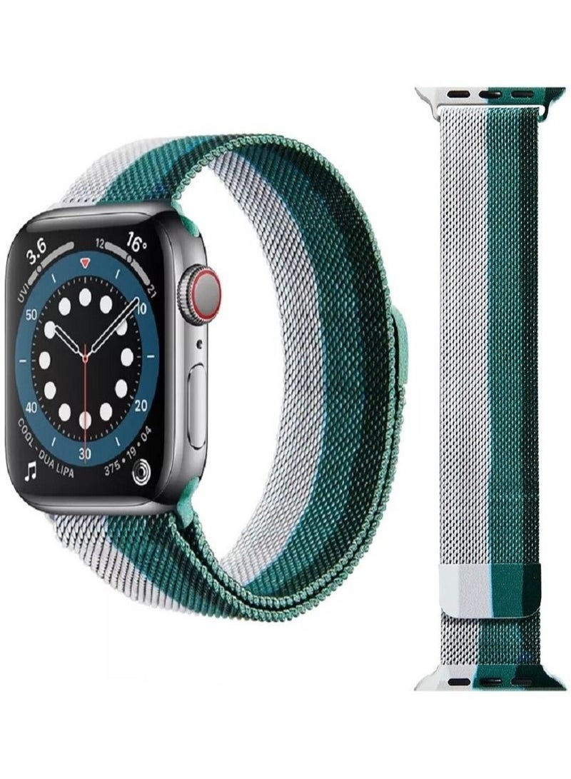 CATANES 3Pack Apple Watch 45mm 44mm 42mm Milanese Mesh Stainless Steel Magnetic Closure Band Compatible with iWatch Series 7/SE/6/5/4/3/2/1 Green/Blue/Red - Image 5