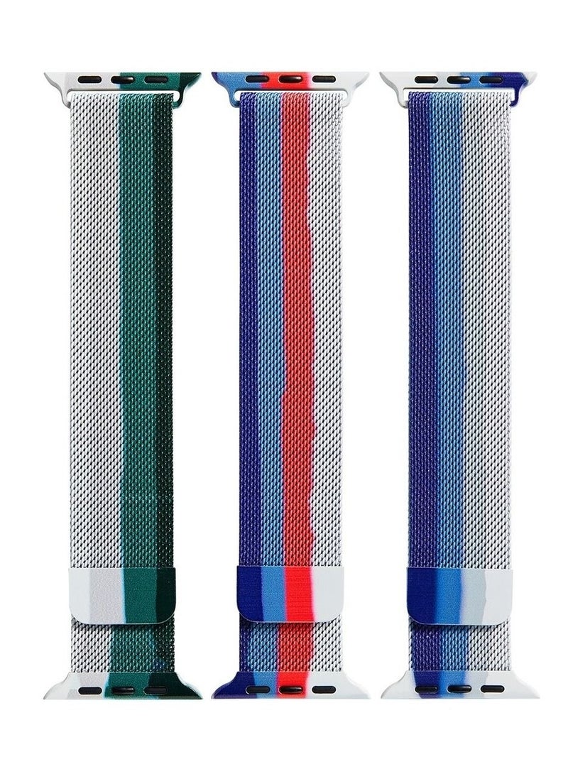 CATANES 3Pack Apple Watch 45mm 44mm 42mm Milanese Mesh Stainless Steel Magnetic Closure Band Compatible with iWatch Series 7/SE/6/5/4/3/2/1 Green/Blue/Red - Image 1
