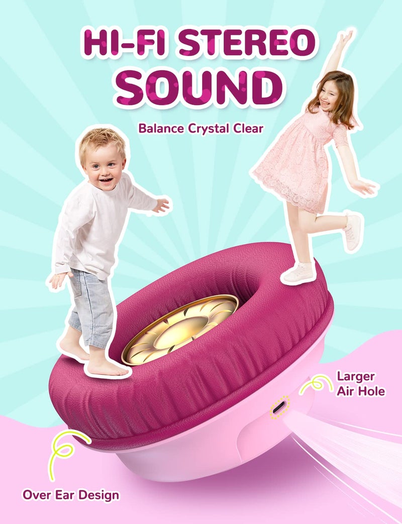 iClever Kids Bluetooth Headphones with LED Lights, BTH18 Safe Volume 74/85dBA, 43H Playtime, Bluetooth5.3 Kids Headphones Wireless Aux Cord for iPad/Tablet/Travel/School, Blossom Pink - Image 3