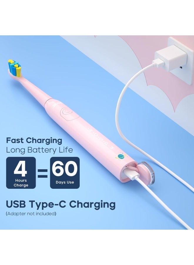 سيجو فرشاة أسنان كهربائية للأطفال من سيجو، فرشاة أسنان سونيك قابلة لإعادة الشحن بشعيرات ناعمة مع 8 رؤوس فرشاة، ملصقات يمكنك صنعها بنفسك و5 أوضاع، مثالية للأطفال من سن 3 إلى 12 سنة (لون وردي) - Image 3