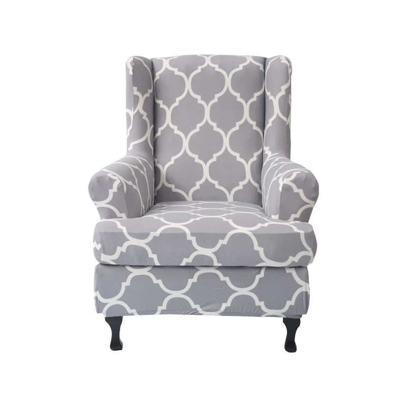 Wing Chair Slipcovers 2 Pieces Stretch Spandex Wingback Chair Covers Sofa Slipcover Printing Wingback Armchair Slipcovers Furniture Protector Couch Soft with Elastic Bottom for Wingback Chairs03