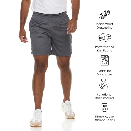 Essential Elements 5 Pack: Men's Dry-Fit Sweat Resistant Active Athletic Performance Shorts - Image 5