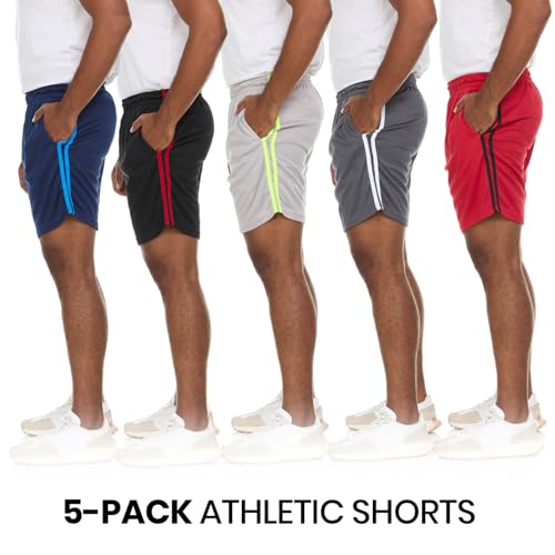 Essential Elements 5 Pack: Men's Dry-Fit Sweat Resistant Active Athletic Performance Shorts - Image 2
