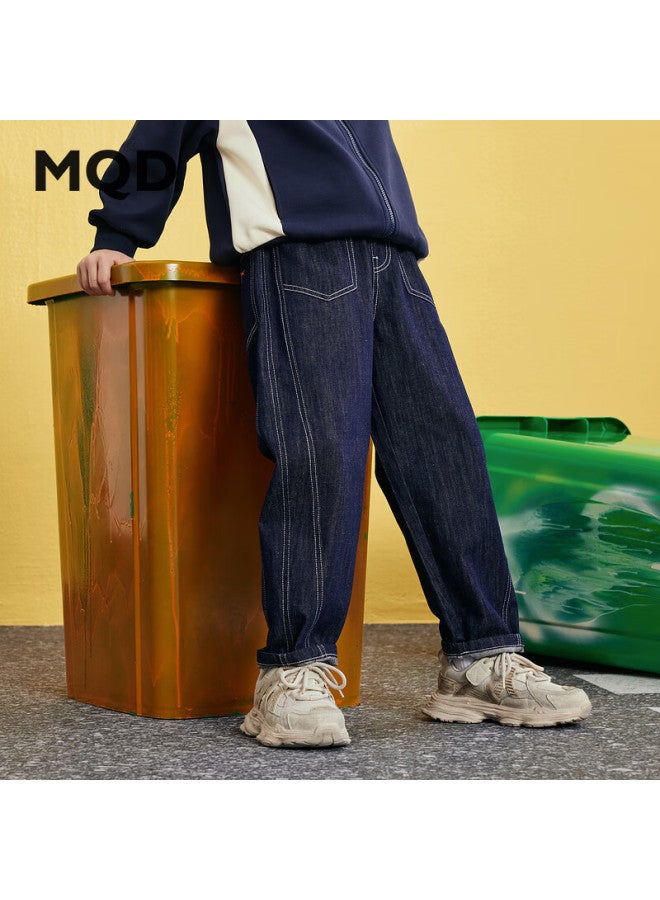 Mqd Boys' Autumn New Large Kids' College Style Casual Denim Jeans Original Denim Color 120 - Image 1